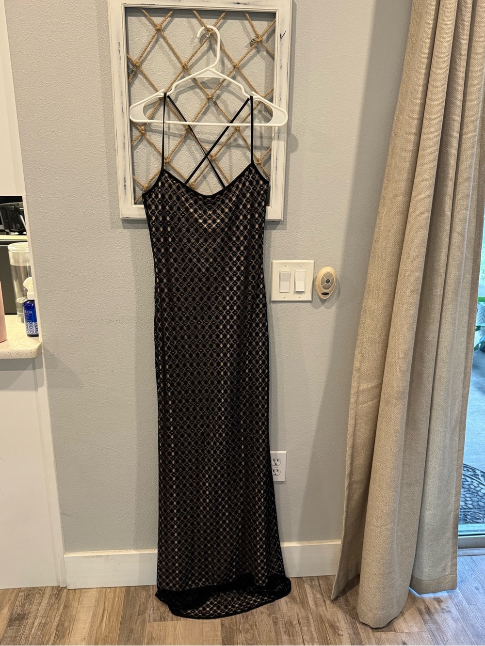 Laundry By Shelli Segal Black fishnet Maxi Slip Dress